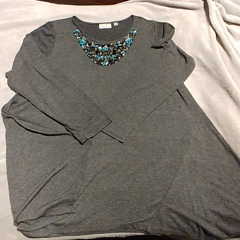 Long jeweled tunic sweater